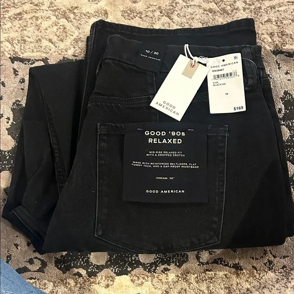 Good American Good 90’s Relaxed Mid-rise Black Jeans NWT